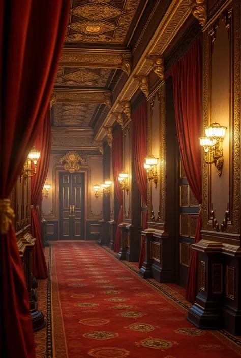 Titanic Ship Under Luxury Decorations:
"Close-up of lavish decorations inside the Titanic: intricate golden patterns, velvet drapes, and sparkling glass under faint lightning flashes."
