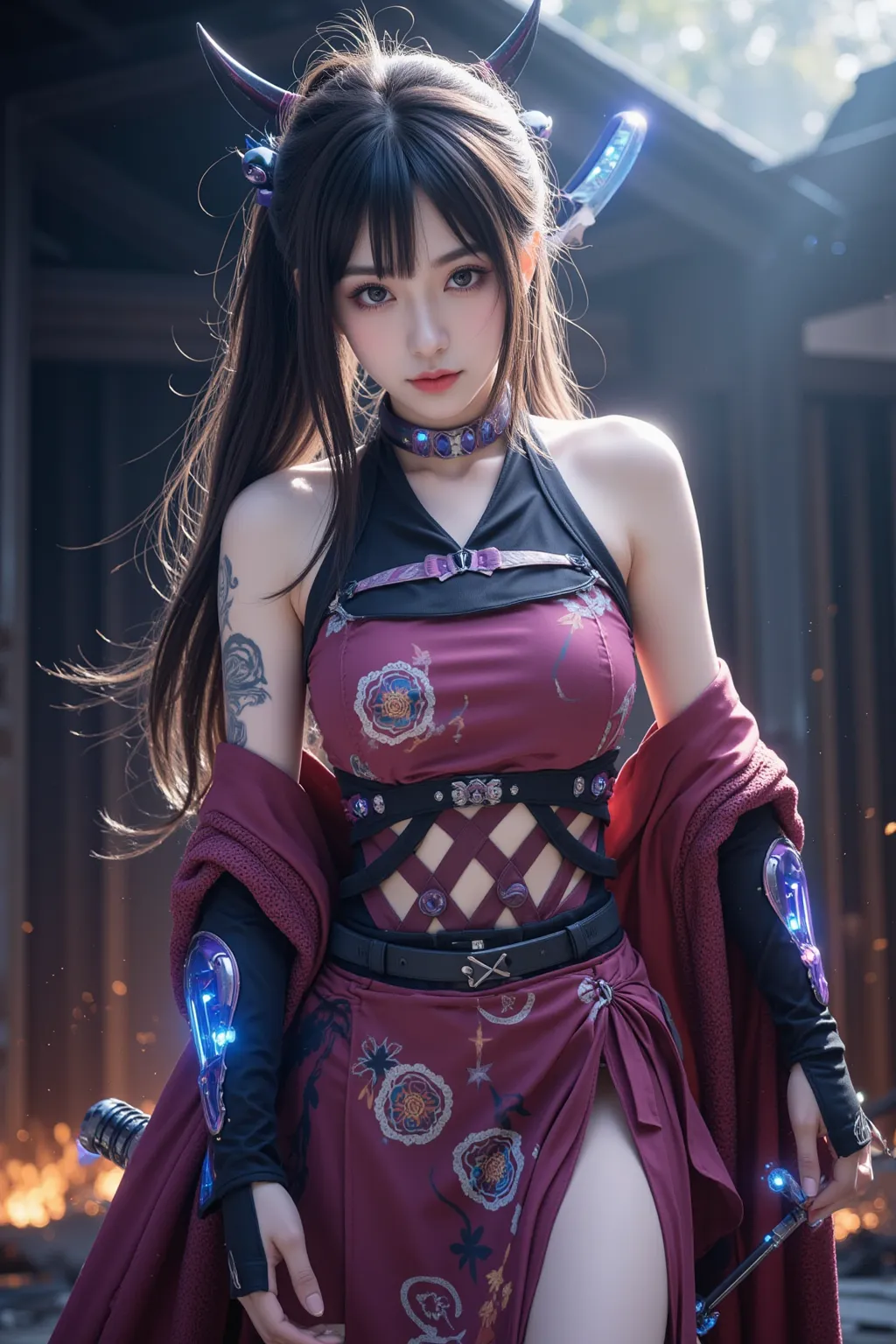 Ultra-high quality, hyper-detailed, 8K, cinematic lighting, photorealistic anime style
(A stunning and powerful female warrior:1.3, blending the most captivating traits from legendary Japanese battle anime and fighting game characters, embodying strength, ...