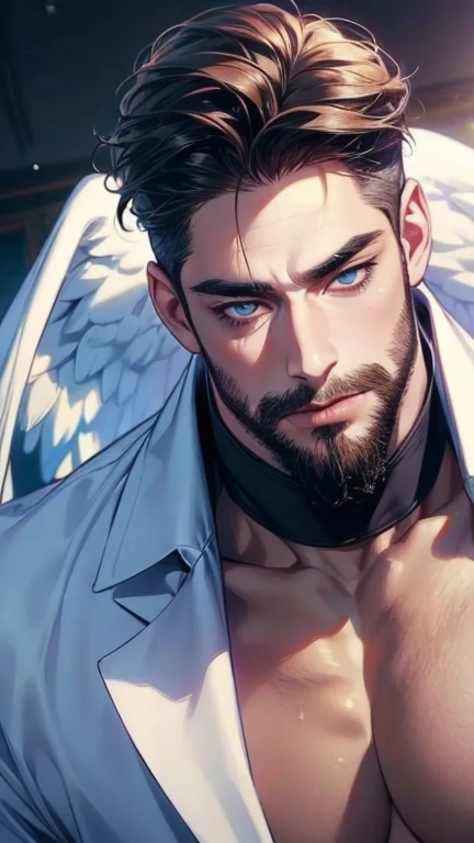 (  Seductive Angel,4K,8k,    highres,    Masterpiece:1.2),    ultra-detailed,(  realistic,photo  realistic,photo-  realistic:1.37),36-year-old man,3 day beard,cute anime ,Portraits,strong,Masculine,    dark hair,sharp jaw,        mesmerizing eyes        , ...