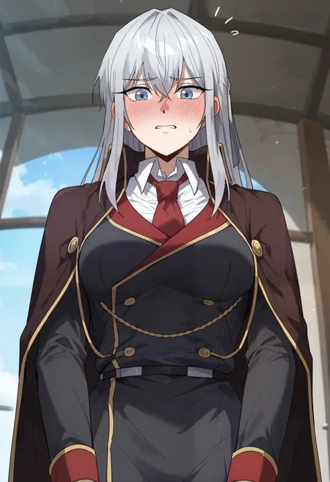 score_9_up, score_8_up, score_7_up, (manhwa art style), high detail face, best quality, absurd res, 1girl, Seria_Yurdina, Blue eyes, Silver hair, Long hair,(Academy uniform),full face blush,embarrased,red face, cowboy shot,blush,lifting_own_clothes ,underb...