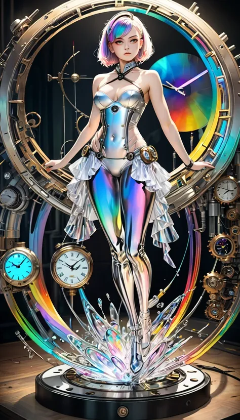 ( cyberpunk ,  clock punk ,  dieselpunk ,  steampunk), A work of art carved from pearl platinum crystal, Background Diverse Punk, Cool Beauty,  attractive proportions, ( super precise,  Absolute Resolution,  top quality:1.3), 2.5D,   Delicate and dynamic e...