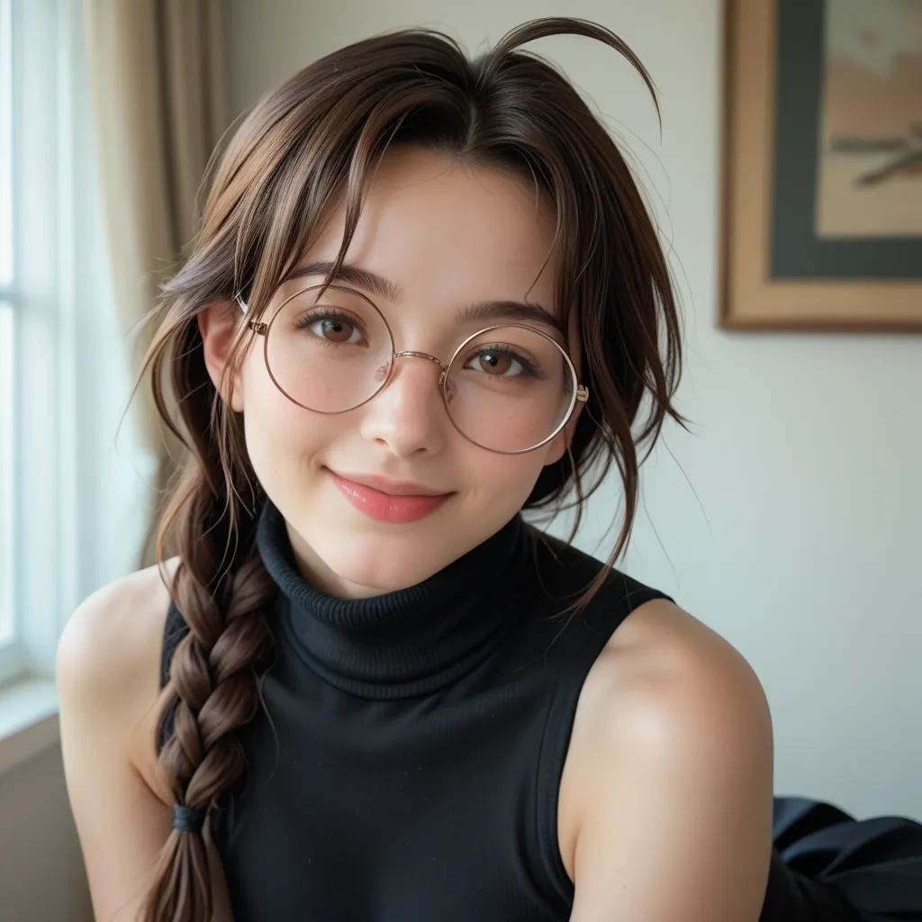 mutsumi otohime, long hair, brown hair, brown eyes, antenna hair, braid, single braid, braided ponytail, realistic antenna hair, antenna hair looks like real hair, amazingly beautiful face, realistic japanese female face, light cosmetics, detailed face,
go...