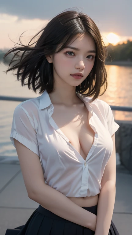 (最 high quality    ,    masterpiece  、 White shirt with a wide open chest :1.2), 最 high quality    ,   by Nomi ,(     Hyperreality     : 1.35), (  by Nomi : 1.4),      Perfect Slim Body     , Beautiful belly button、        perfect waist seen from the front...