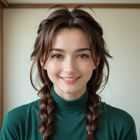 mutsumi otohime, long hair, brown hair, brown eyes, antenna hair, braid, single braid, braided ponytail, realistic antenna hair, antenna hair looks like real hair, amazingly beautiful face, realistic japanese female face, light cosmetics, detailed face,
bl...