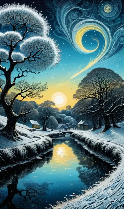   teeth、 randomly creates a breathtaking surreal fantasy winter landscape in England,  Katana  ,   frill,   Zentangle Fractal Splash Style  ,   etching  , Ink v3, Digital Oil Painting,  Pointillism fantasy mail art by Aaron Hawkey 16K UHD   , dynamic, Remb...