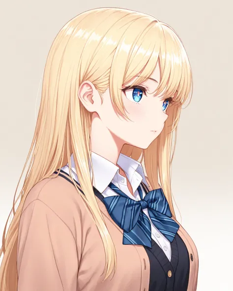 1 girl, upper body, looking ahead, blue eyes blonde long hair, detailed eyes, Intricate Iris Details, Depth and Dimension in the Pupils, school uniform, cardigan, masterpiece, best quality, ultra detailed, extremely detailed CG, highly detailed, high resol...