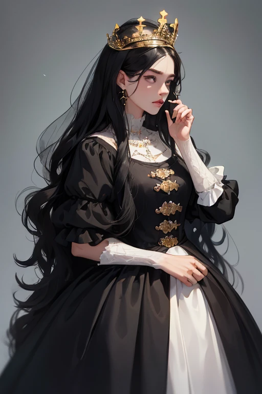 (  Masterpiece,   High quality vaccines ), 1 ,   alone, (queen:1.15),    black hair ,     long hair,  cortina , dress with drawings by Dores Bodado Lilás, queen&#39;s Dress  ,  Aurora, (sunlight, null, Rio,   forest),   inexpressive,   red eyes, (  Art Nou...