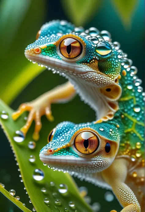 fractal Gecko, glass water drops, transparent skin, close-up, hyper detailed, trending on artstation, sharp focus, studio photo, intricate details, highly detailed, by greg rutkowskimasterpiece, best quality, 8k . 35mm photograph, film, bokeh, professional...