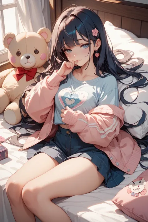  bed　 　 looks good　 girls on the left　 cute　 fancy　 illustrations　 bed　 plush toy　Looks sleepy