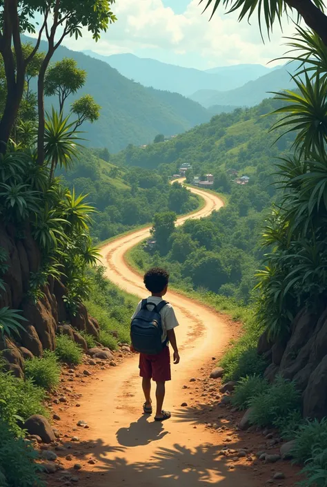 Sri Lankan ren going to school in very hard road