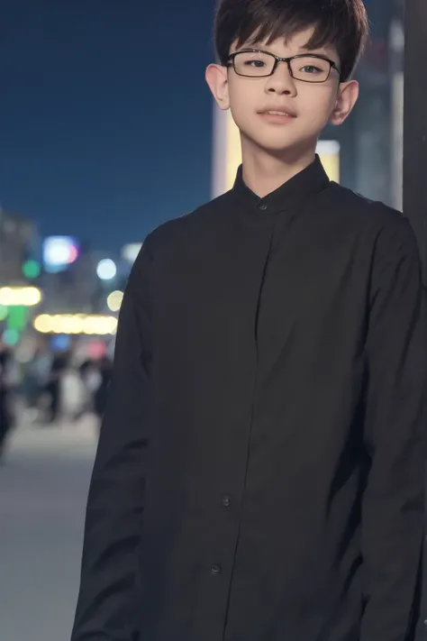 (best quality, masterpiece, official art, highres:1.2), extremely detailed CG unity 8k wallpaper, closeup face photo of caucasian boy in black clothes, night city street, bokeh