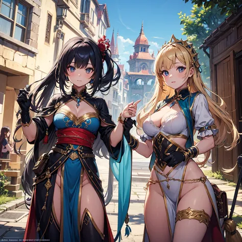 High quality, Ultra detailed, best quality, insanely detailed, beautiful, masterpiece, Harem, Group of Girls, Adventurer, Fantasy, Perfect Anatomy, Detailed Costume, Detailed Decoration, Perfect Hands