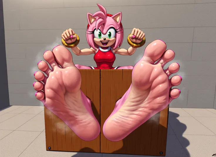  Amy rose de Sonic The hedgehog,   foot fetish , ,  5 toes per foot ,   Detailed  feet,   Pink toenails,  wrinkled plants  , Supplied  , stocks,  stinky vapor  .   masterpiece of the body ,   ultra high definition clothing ,   Detailed .