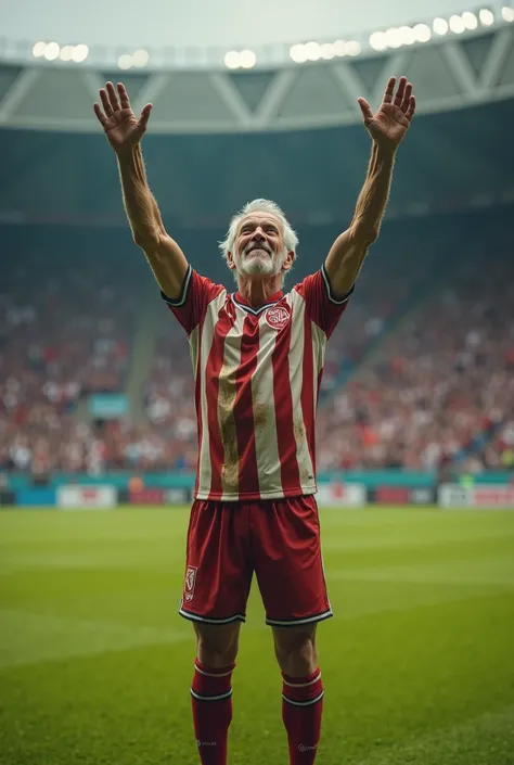 Elderly soccer player celebrating goal