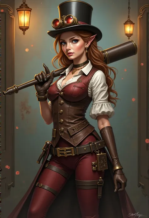 Здесь женщина в шляпе в стиле  steampunk держит пистолет..,   steampunk, usando trajes  steampunk,  steampunk inventor girl , ( steampunk), (  steampunk ), стиль  steampunk, steam punk ,  steampunk Fiction,  steampunk эстетика, uma deusa  steampunk bonita,...