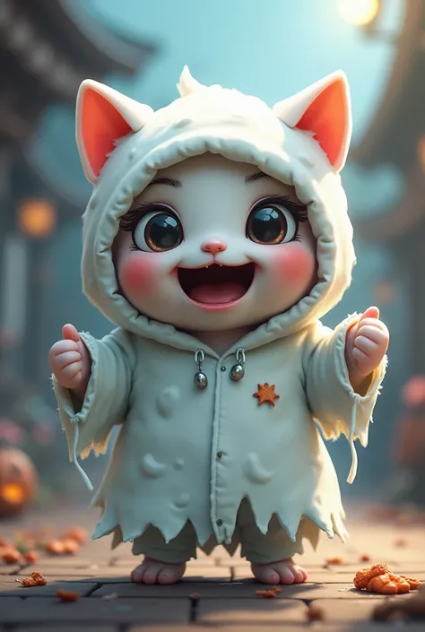 Dokkaebi, Boo, using ghost costume, cartoon, cubby cheeks