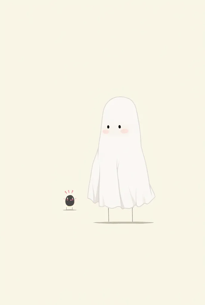 Dokkaebi, Boo, using ghost costume, 2D art, little, anime style, cubby cheeks, silly