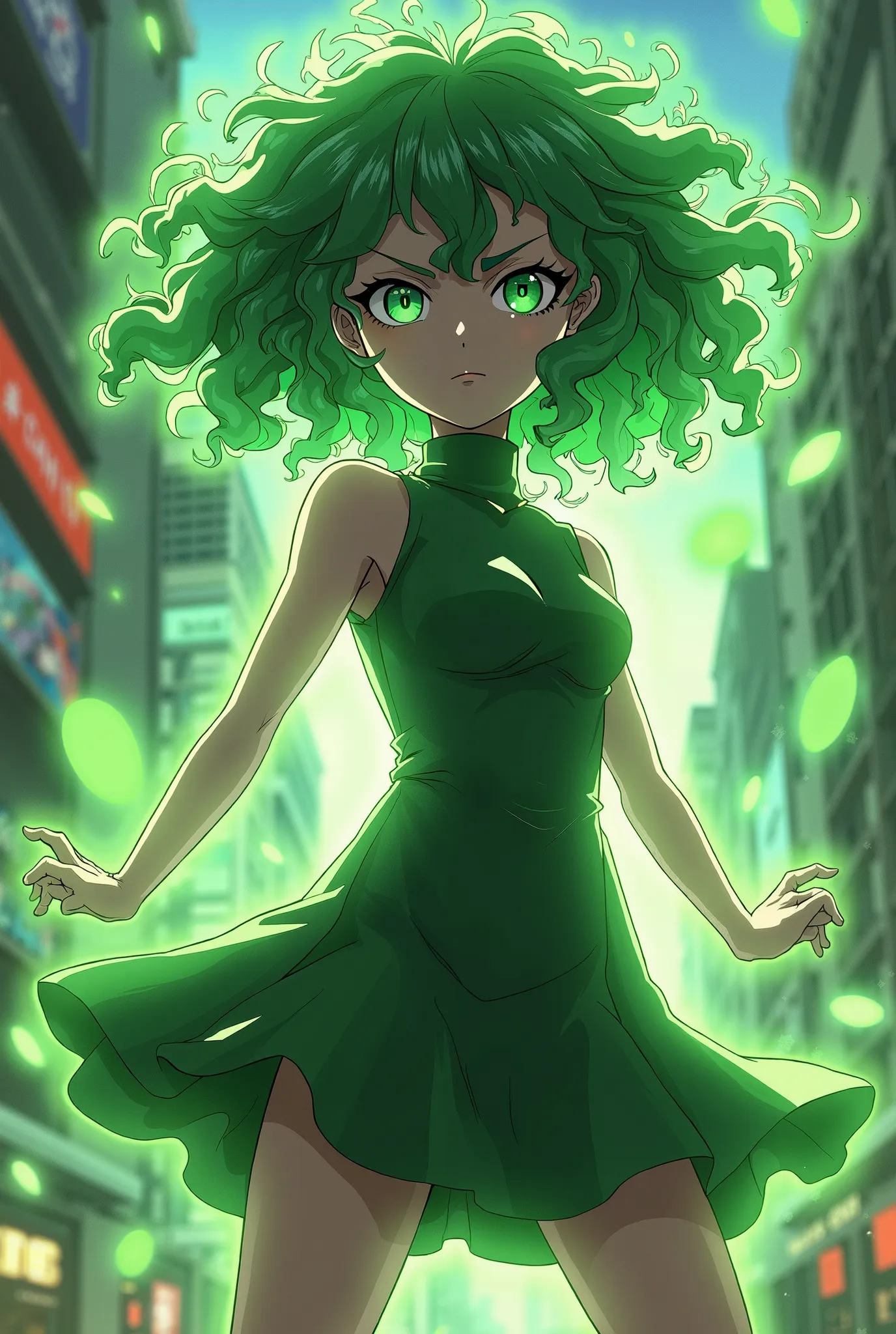 ( masterpiece), (anime), (one punch man), Tatsumaki: A girl with curly green hair