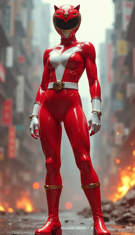 Helmet Etsy panther female latex gloves boot super sentai red white standing body 