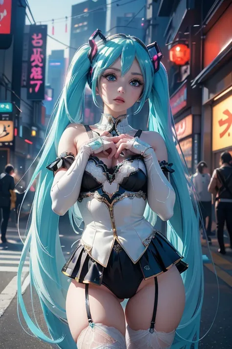 (La  better quality,A high resolution, Ultra - detailed,actual),Ariana Grande, chica anime cosplay, anime cosplay, (Hatsune Miku cosplay:1.4) , foto de cosplay, two white tails_Gloves, cosplay,  cute anime waifu with a nice dress , anime girl with long hai...