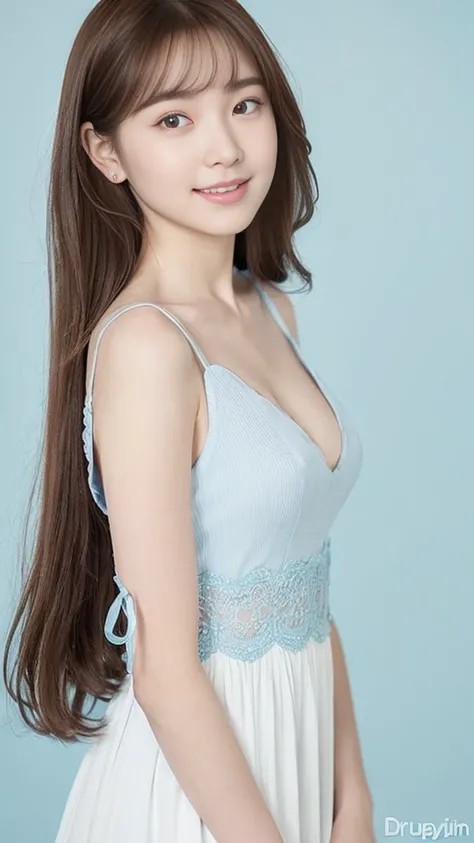 ( top quality:1.5), ( real :1.4), (ultra super detail:1.4), (1idol girl ), (19-years-old idol girl), (cute idol face with droopy eyes:1.2), (big breasts), (elegant white afternoon dress for idol costumes), (long light brown hair with bangs), (bangs), (idol...