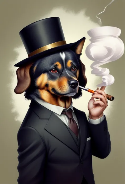 dog，Smoking an English pipe with a detective hat, dog侦探