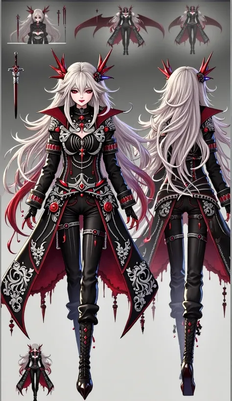  1 female vampire which stands upright and should Sanlook as if she had grown up .  She should have white hair which turns into a blood red at the tip .  The upper body is like Watch figure shaped and she has a chest size of a 90E cup .  She is dressed in ...