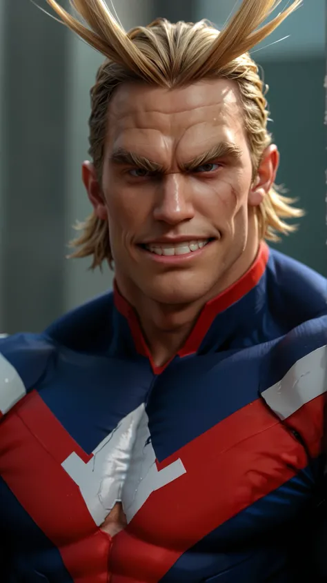 score_9, score_8_up, score_7_up, source_anime, source_explicit
all-might, blonde hair, grin, antenna hair, superhero, muscular, body suit, male focus, solo, close up, dark eyes, rough shadows
