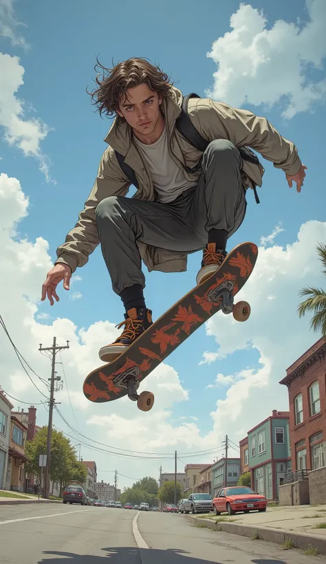 araffe magazine cover with a man on a skateboard in the air,   Tom Wenner Strand's photo ,  Instagram ,  Under Art in Oil , GQ, editorial photo from magazine, focus on sneakers only,  skater's style ,  Greg Rutkowski's style , vman magazine,  cool style , ...