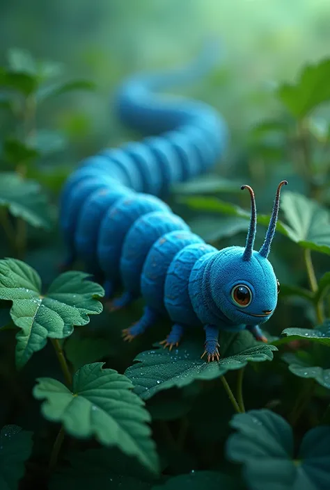 Blue caterpillar walking 