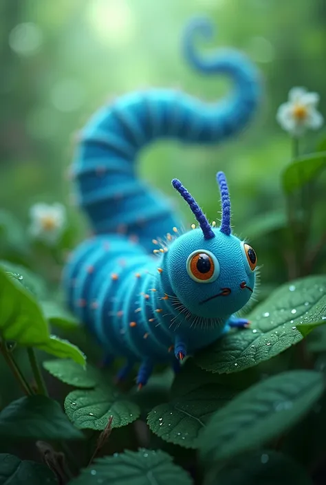 Blue caterpillar walking 