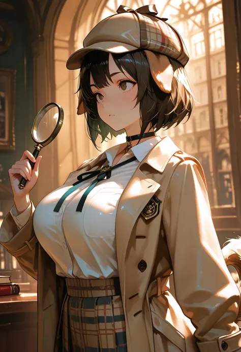 masterpiece, source_hentai, best quality, amazing quality, very aesthetic, high resolution, ultra-detailed, lighting, colorful, absurdres, newest,Dog Detective,
Expressive eyes, Upper body, Detailed face, Beautiful face, Legs, One girl, Short hair, Dark ha...