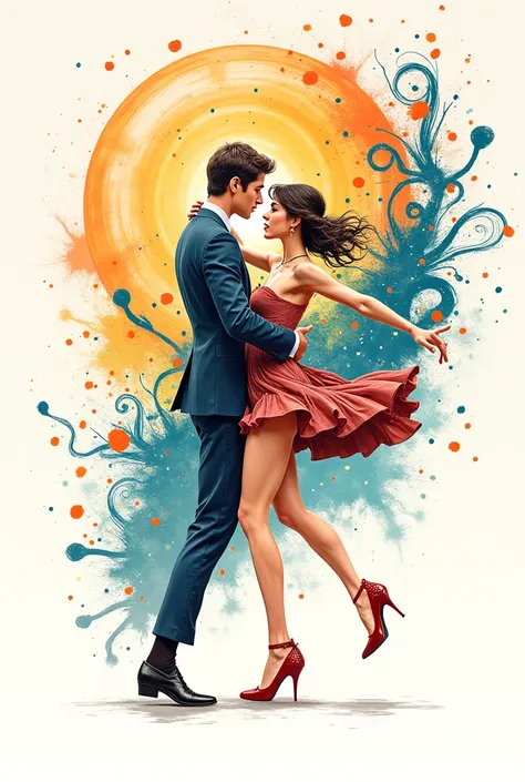 Make a composition with two people dancing, and include footwear, using the artstyles of the pictures above