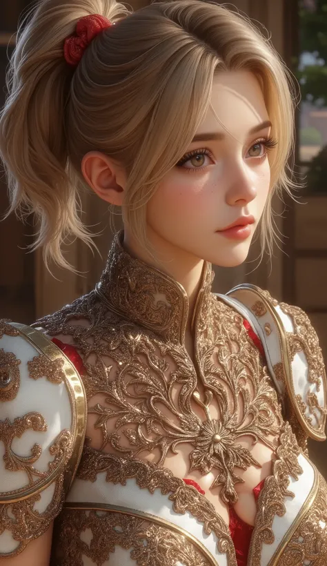 ( masterpiece, top quality), intricate detail on the edge of the garment,, 1 girl, Samus Alan, ponytail, hair tie ,,