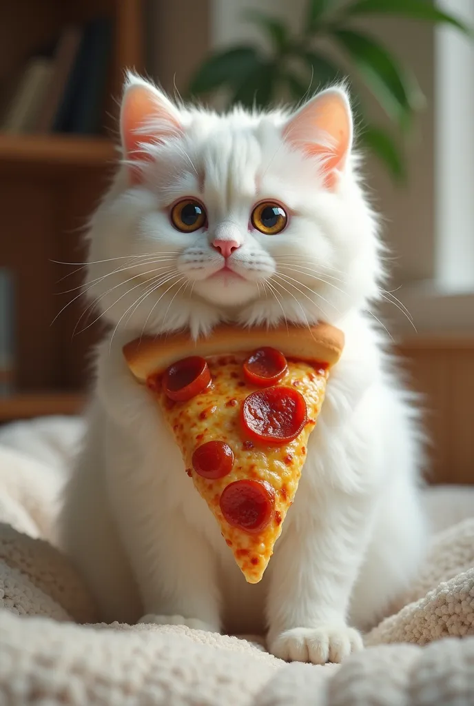 Turn a pizza into a white cat