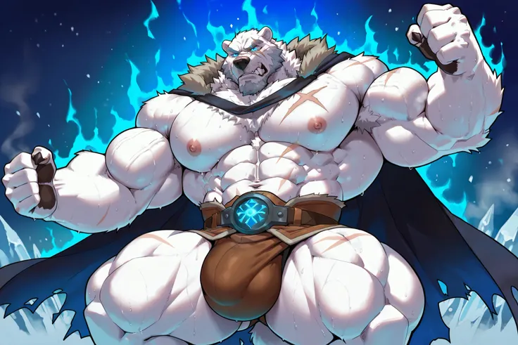 score_7_up, score_8, score_9, correct anatomy, ((detailed eyes)), ((highly detailed eyes)), high resolution, hyper-detailed,
((solo)), male, white fur, polar bear, 
((massive size difference)), ((10 feet tall)), muscle, massive, big muscle, massive muscle,...