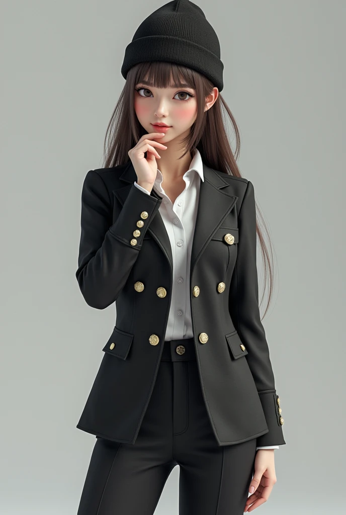 A mature schoolgirl，Idol，3D Rendering，Realism, Beanie , Jacket，Pants