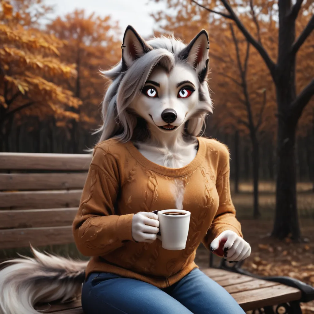 score_9, score_8_up, score_7_up, rating_safe, source_furry, Furry art, breathtaking furry art, realistic furry, anthro white wolf, female wolf, black makeup, white eyes with red sclera, silver hairs, black ears, sensual, loona, claws,(pixelsketcher pikaflu...