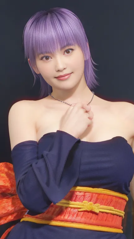 
Ayane　 cosplay，  Red Eye,  purple hair,  SHORT HAIR,    Detachable Sleeves ,  kimono,  purple knee socks ,  miniskirt,   day本庭園で, day,,  Put your hands on your collarbone , Put your hands on your collarbone ,  eyeshadow， red lipstick， stylish， excellent s...