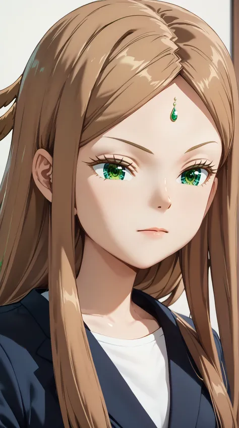 (UHD, retina, masterpiece, accurate, anatomically correct, super detail, high details,  highres, 1080P, 16k、high detail RAW color art:1.3)、(Kirie Konami ai:1.3)、(brown hair,long hair,forehead、green eyes:1.5)、(Shiny skin:1.3)