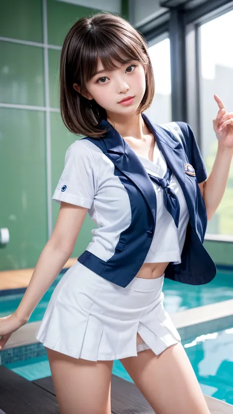 Product quality, girl,(well-proportion:1.3),( Shooting from Below :1.4),( thighs emphasized:1.4), Japanese Young Pretty Girl , orbital space, ( high school classroom :1.2),( short sleeve shirt:1.3),( sailor suit:1.3),( blazer:1.3), (Ultra Short Ultra Mini ...