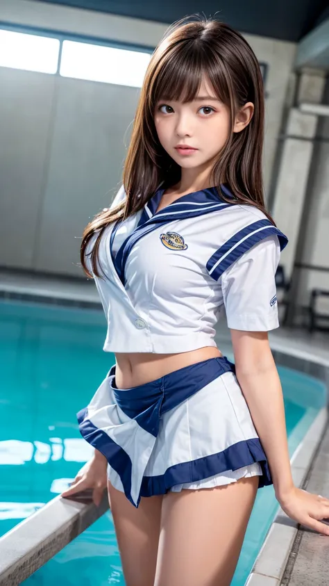 Product quality, girl,(well-proportion:1.3),( photographed from below:1.4),( thighs emphasized:1.4), Japanese Young Pretty Girl , orbital space, ( high school classroom :1.2),( short sleeve shirt:1.3),( sailor suit:1.3),( blazer:1.3), (Ultra Short Ultra Mi...