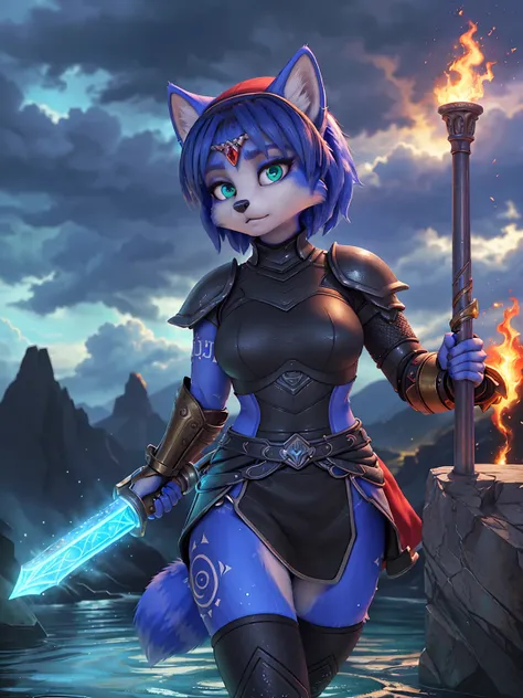 ((krystal)), Star Fox-Krystal, lovable,  green eyes, ((( Long blue hair 1.3))), Decollete, anthro, blurred,  detailed Fluffys fell,    detailed face , (Fluffy),  1 girl, ,woman, Goth,  green eyes, Undercut,  Ultrarealistic 8k CG,  masterpiece, (( ultra-pre...