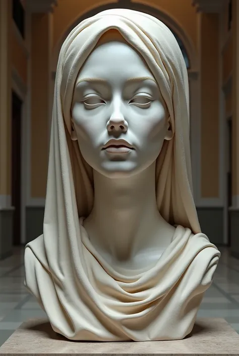 ((( disembodied head statue ))) giant statue of a woman's head wearing hijab is on display at the museum, look up front view