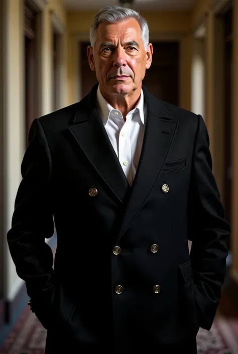 Full Body Portrait of Anton Rupert, An African Business man in Black Coat and White Shirt Suit, Front Angle Ultra Realistic with Depth Of Field