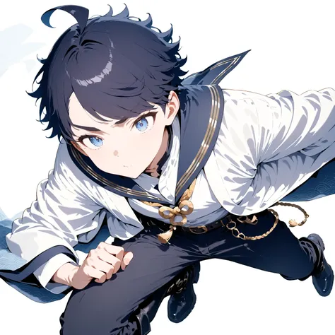 masterpiece, high score, great score, absurdres
BREAK
1boy,アラナミナギ, slim, very short black hair, ahoge, swept bangs, (spiky hair:0.7), (thick eyebrows:0.8),blue eyes,white haori with navy gradient, seigaiha pattern, deep navy sailor collar, subtle decorativ...