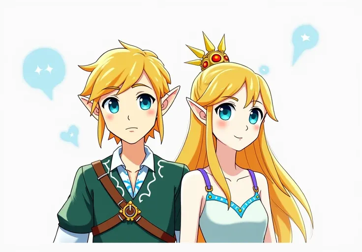 Anime King Link wearing a Massive popped collar with a collar so high it's taller than his head he's standing with his Queen Zelda