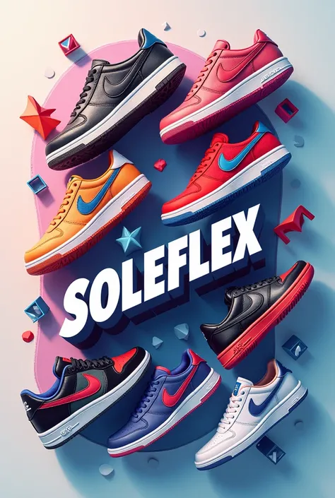 I wan to design a banner for my sneaker brand with lots of sneakers in the design and using the name Soleflex 