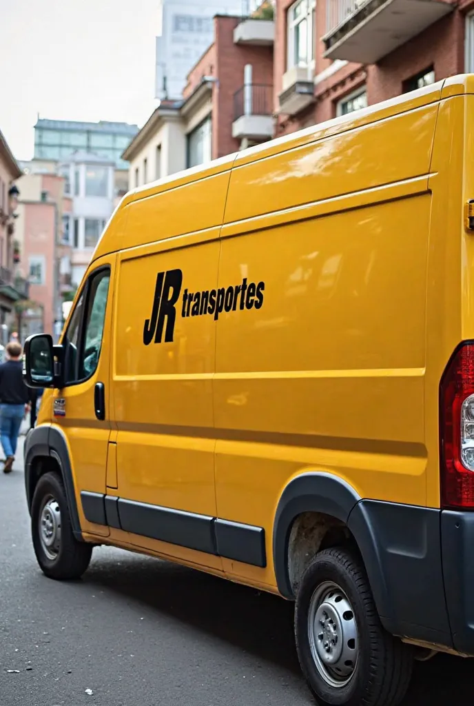 A 2015 Ducato Van in yellow color with the words JR Transportes written on the side in full