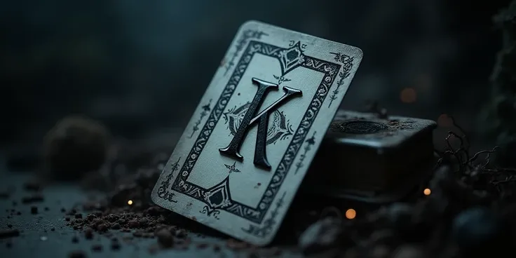 photo of a card with the letter K all over the face in the dark 